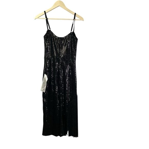 Dress the Population Black Rory Sleeveless Sequin Dress With Fringe Small Midi - Picture 11 of 11